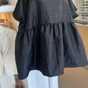 Black Hibiscus Striped Blouse with Tone-on-Tone Embroidery